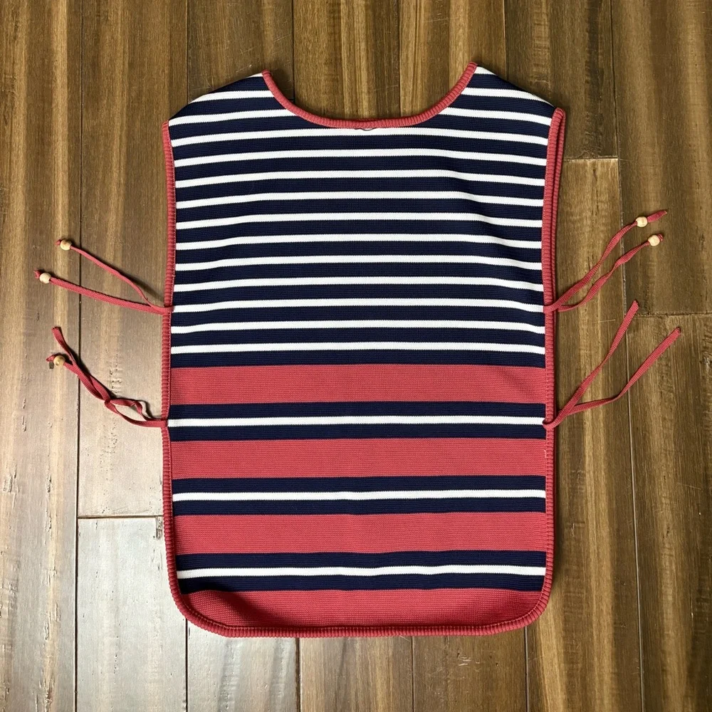 Vintage Miss Pernilla Sz 14 Striped Navy Red Apron Side Ties Kitchen Cook Retro